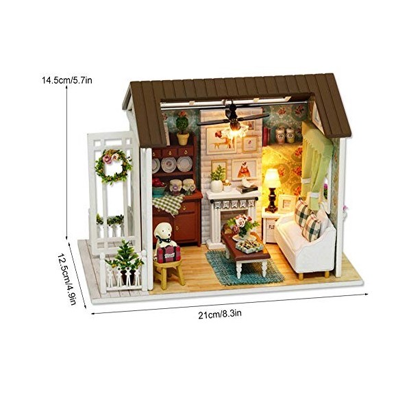 LIJUNSS Kit de Maison de poupée Miniature Bricolage Kit Maison Miniature Maison de poupée Jouet avec lumière LED Chalet en Bo