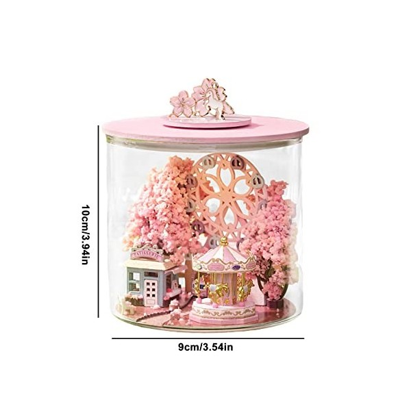 Mini Maison Fleur Cerisier Rougeoyante Maison Poupée Miniature avec des Meubles Maison Poupée Puzzle Maison Modèle Kits Const