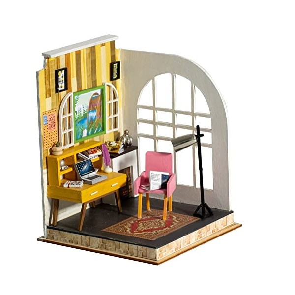 TOPBSFARNY Maison de poupée miniature avec meubles et lumières LED, kit de modèle de maison de poupée en bois, échelle 1:24, 