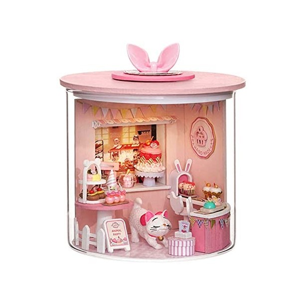 Kit de maison de poupée miniature à faire soi-même avec meubles et lumières LED, échelle 1:24, bouteille de rêve, accessoires