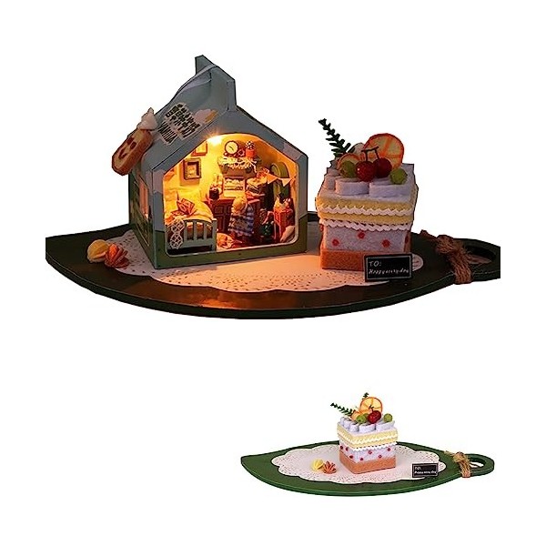Kit de maison de poupée miniature et de meubles à faire soi-même, mini maison de poupée en bois 3D avec LED, carton de lait f