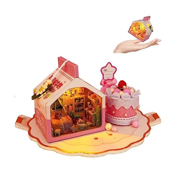 Kit de maison de poupée miniature et de meubles à faire soi-même, mini maison de poupée en bois 3D avec LED, carton de lait f