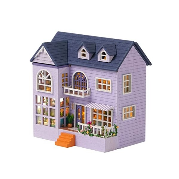 lerwliop Maisons de poupée en Bois avec Meubles lumière Miniature Construction Mini Maison modèle boîtier Assembler Jouets En