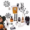 Maison poupée Halloween,Ensemble Jouets dhorreur Miniatures 35 pièces avec Squelette daraignée Citrouille - Paysage Jardin 