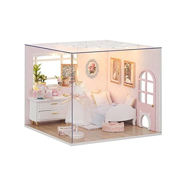 LYEAA Maison de poupée miniature en bois faite à la main avec lumières LED pour adultes de 14 ans et plus café 