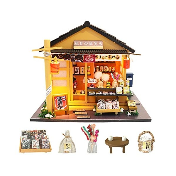 erhumama Miniature Japonaise Épicerie Maison de Poupée Kits LED DIY Magasin Bois Mobilier Modèle Puzzle Jouet Enfants Cadeau 