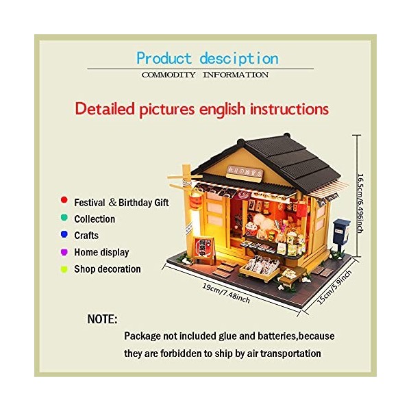 erhumama Miniature Japonaise Épicerie Maison de Poupée Kits LED DIY Magasin Bois Mobilier Modèle Puzzle Jouet Enfants Cadeau 