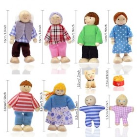 DIKARIYA Famille de Poupée en Bois pour Maison avec Chien, Ensemble de poupées pour Enfants, Personnage Maison de Poupee, Per