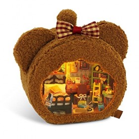 Cuteefun Kit de Maison Miniature de Poupée, Kit de Construction en Bois Bricolage avec LED, Cadeaux Artisanaux pour Adultes C