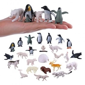 JOKFEICE Lot de 25 Petits Animaux Polaires réalistes en Plastique - Modèle daction de Pingouin - Jouet éducatif précoce - Dé