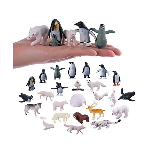 JOKFEICE Lot de 25 Petits Animaux Polaires réalistes en Plastique - Modèle daction de Pingouin - Jouet éducatif précoce - Dé