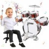 m zimoon Kit De Batterie Jazz Pour Enfants, 5 Tambours Avec Tabouret DéButants Instrument Musique à Batteries Et Percussions 