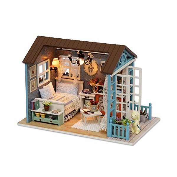 BuyWeek Maison De Poupée Miniature en Bois, Kit De Maison Miniature DIY, Meubles De Maison De Poupée en Bois, Kit De Jouets a