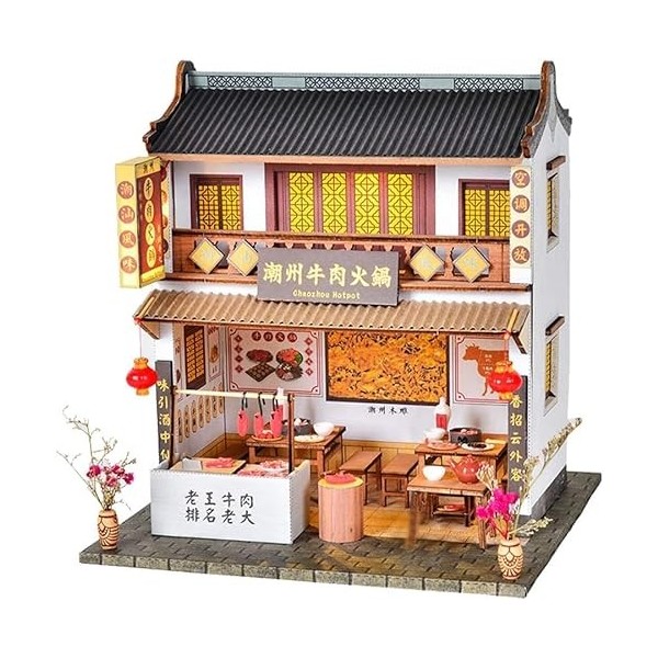 Kit maison de poupée miniature à LED de style chinois maison de poupée faite à la main pour adultes et enfants