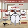 Finding Good Kit de batterie pour enfants, 5 tambours et cymbales avec tabouret, mini groupe rock – Design réaliste, instrume