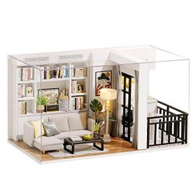 Bricolage Maison de poupée avec Meubles déclairage 1:32 Maison de poupées Housse de Protection en Bois assemblé à la Main mo