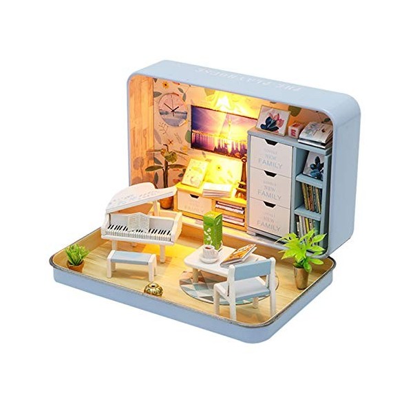 bouncevi Kit De Maison De Poupée Bricolage, Boîte en Fer Blanc Rétro De Théâtre 3D Miniature, 4 Modèles De Thème, Parfait pou