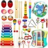 Purpledi 33PCS Instruments de Musique pour Enfants, Instrument Percussion Enfant Jouets Musicaux Bois de lenfant avec Xyloph