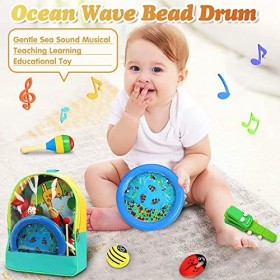 Jojoin 24pcs Instrument de Musique pour Enfant, Bois Percussion pour Bébé avec Ocean Wave Bead Drum, Xylophone, Triangle et A