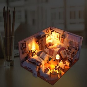 Renywosi Maison poupée Miniature Bricolage - Maison poupée en Bois,Mini Maison poupée réutilisable avec Housse Anti-poussière