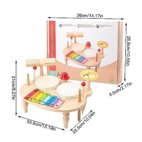 SKJJL Tambour Jouet Bebe 1 2 3 4 Ans Instrument de Musique Jouer Enfants en Jouets de Percussion en Bois 10 en 1 Jouets pour 