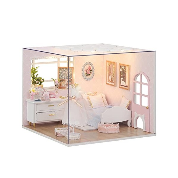 Creative Room Shop Maison de poupée miniature avec housse anti-poussière et meubles, kit de maison de poupée à faire soi-même