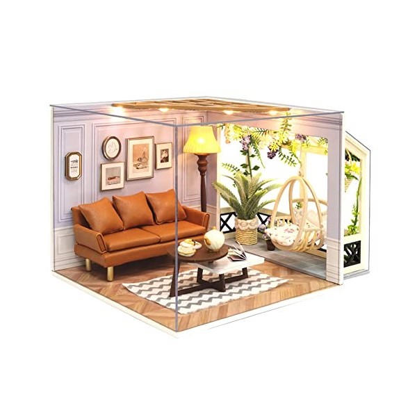 Creative Room Shop Maison de poupée miniature avec housse anti-poussière et meubles, kit de maison de poupée à faire soi-même