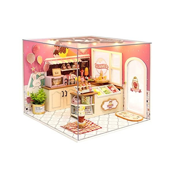 Creative Room Shop Maison de poupée miniature avec housse anti-poussière et meubles, kit de maison de poupée à faire soi-même