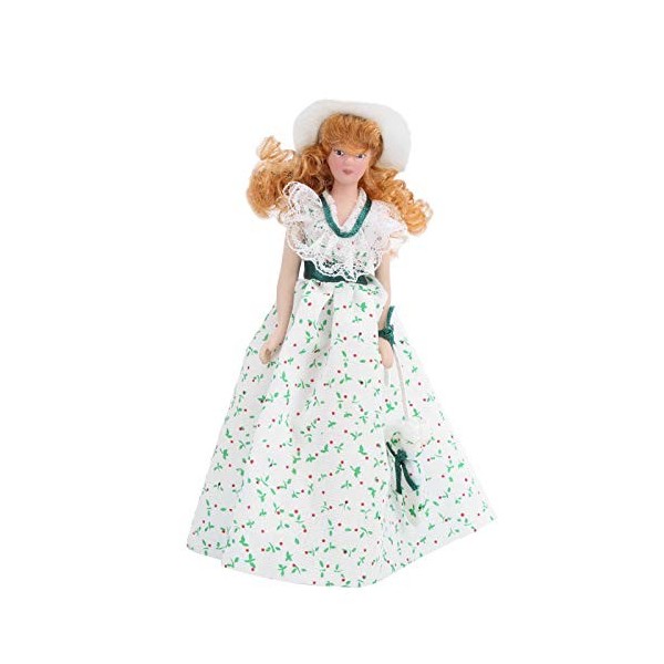 1:12 Miniature Porcelaine Poupée Robe Verte Femmes Figures Dame Poupée Élégante Maison De Poupée Artisanat Accessoire Oeuvre 