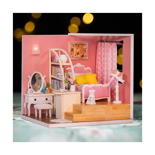 Maison de poupée miniature à faire soi-même, maison de poupée miniature avec lumière LED, cadeaux pour amis et parents, heure