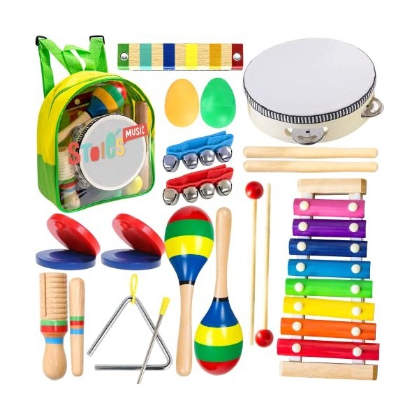 Stoies Instrument de Musique Bebe Set Instrument de Musique Enfant Batterie  en Bois Kit Instrument de Musique Enfant 3, 5 An