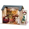 Funien DIY Dollhouse Kit, DIY Noël Miniature Dollhouse Kit Réaliste Mini 3D Maison en Bois Chambre Artisanat avec Meubles LED