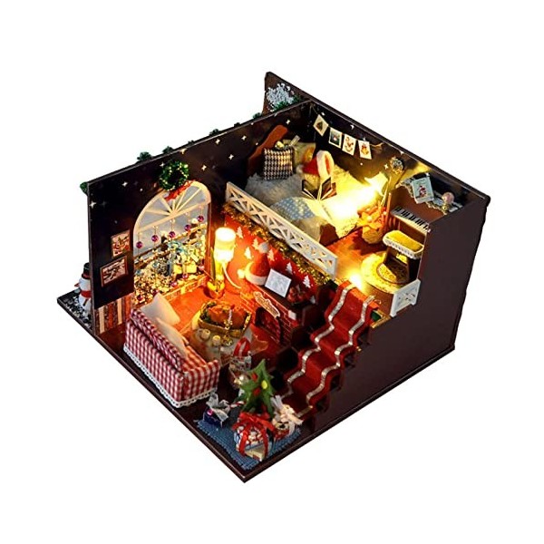 ORTUH Maison Bricolage Miniature Maison poupée LED - Maison modèle Noël - Chambre créative avec Meubles et Couvercle en Verre