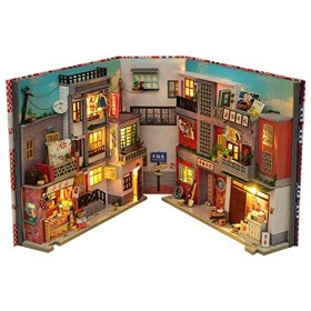 Flyhug DIY Book Nook Kit, Maison Poupées Miniatures avec Meubles Et Lumière LED, Étagères en Bois 3D pour Maison Poupée, Déco