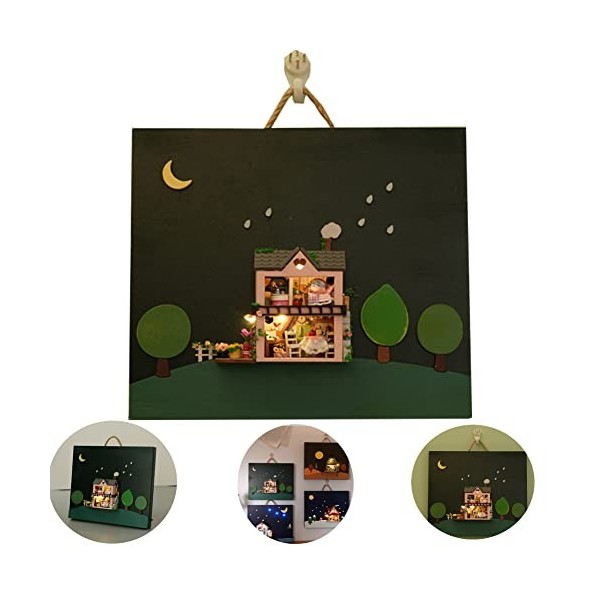 Maison de poupée miniature à monter soi-même avec meubles en bois et lumière LED, puzzle en bois 3D fait à la main, cadeau cr