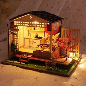 WonDrtherC Restaurant Japonais Miniature en Bois Maison de poupée Kit Miniature Maison Cuisine Jouets éducatifs Puzzle garçon