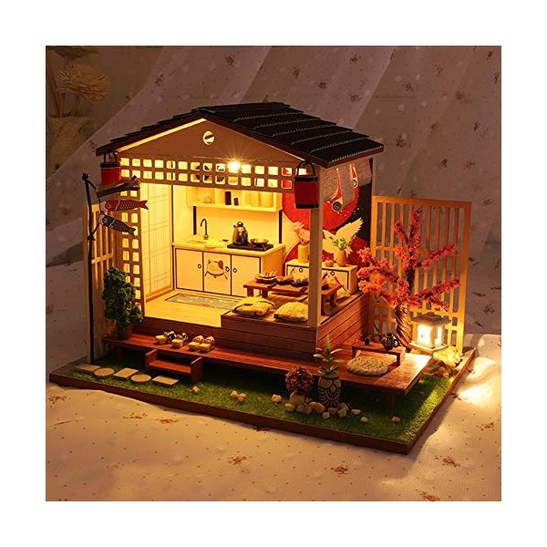 WonDrtherC Restaurant Japonais Miniature en Bois Maison de poupée Kit Miniature Maison Cuisine Jouets éducatifs Puzzle garçon