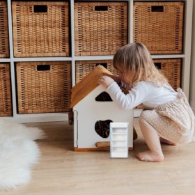 Toyvian Maison De Poupée Épicerie Playset Stand De Marché en Bois Jouet Jouer Boutique Mini Bibliothèque en Bois Simulation S