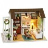 Funien Maison de Poupee,DIY Miniature Kit de Maison de poupée Réaliste Mini 3D en Bois Maison Chambre Artisanat avec Meubles 
