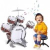 Batterie Enfant,Kit de Batterie pour Enfants Set 5 Tambours avec Tabouret,Percussion Musique Tambour,Jazz Rock Drum Set Anniv