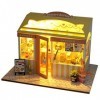 erhumama DIY Miniature Dessert Sushi Shop avec meubles Lumière LED Magasin en bois Maison de poupée Assemblage Puzzle Cadeau 