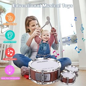 Batterie Enfant,Kit de Batterie pour Enfants Set 5 Tambours avec Tabouret,Percussion Musique Tambour,Jazz Rock Drum Set Anniv