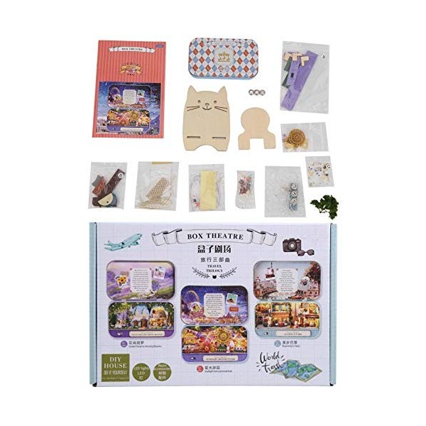 RodiPU Kit de Maison de poupée Bricolage, kit de Maison Miniature créative décorative avec lumière LED pour Cadeau de Saint V