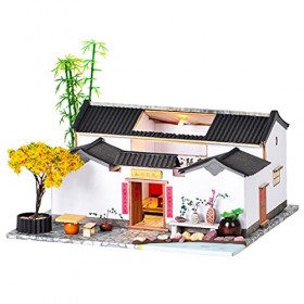 WonDerfulC Kit de maison de poupée miniature style chinois avec mur blanc et carreaux gris pour adultes