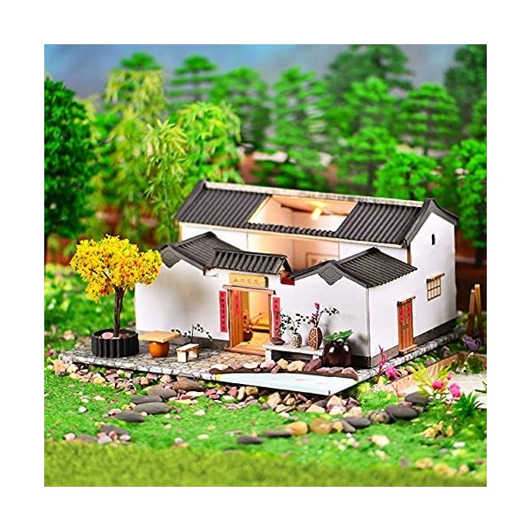WonDerfulC Kit de maison de poupée miniature style chinois avec mur blanc et carreaux gris pour adultes