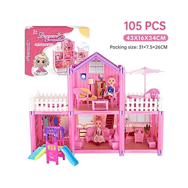 Uposao 105Pcs Maison De Poupée Jouet Jouet De Construction De Château De Princesse Rose Mini Simulation Maison Ensemble Dass