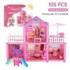 Uposao 105Pcs Maison De Poupée Jouet Jouet De Construction De Château De Princesse Rose Mini Simulation Maison Ensemble Dass