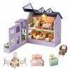 Maison de poupée Miniature de Meubles en Bois Bricolage Maison de poupée avec LED Chambre créative, Cadeau Adulte Adolescent 