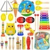 Wesimplelife Instruments de Musique Jouets de Percussions Enfants Set en Bois Instruments pour Bébé avec Xylophone, Tambourin