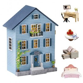 Kit de Maison de poupée Miniature de Meubles en Bois Bricolage Maison de poupée avec LED Chambre créative, Cadeau Adulte Adol